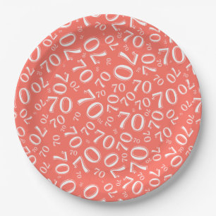 Assiettes En Carton 70e Motif du numéro aléatoire Coral/Blanc