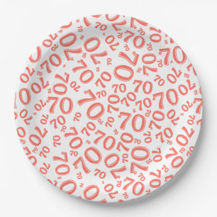 Assiettes En Carton 70e Motif du numéro aléatoire Coral/Blanc
