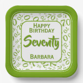 Assiettes En Carton 70e Motif du numéro aléatoire vert/blanc (Recto)