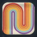 Assiettes En Carton 70s Retro Vintage Style Geometric Design<br><div class="desc">This artwork channels a retro graphic spirit, forming the letter‑like curve with parallel bands of red, orange, yellow, light blue, teal, and purple. The layered arcs flow in harmony, evoking the bold optimism of 1970s design. Set against a soft beige background, the vibrant rainbow palette stands out with clarity and...</div>