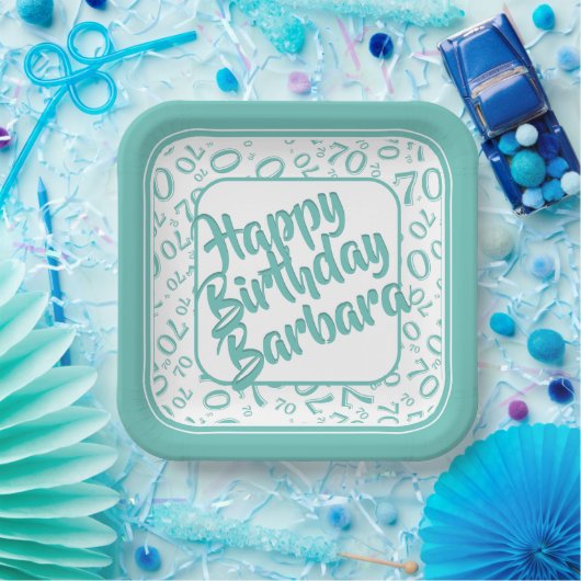 Assiettes En Carton 70th Birthday Party Numéro Motif Turquoise blanc (Fête)