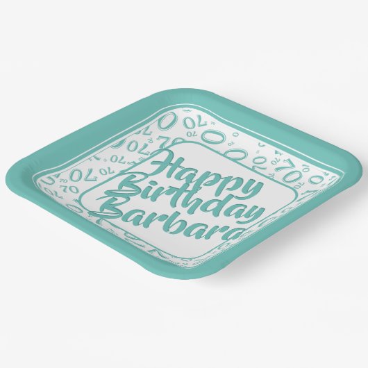 Assiettes En Carton 70th Birthday Party Numéro Motif Turquoise blanc (Angulaire)