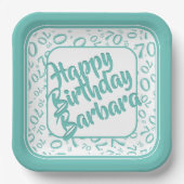 Assiettes En Carton 70th Birthday Party Numéro Motif Turquoise blanc (Recto)