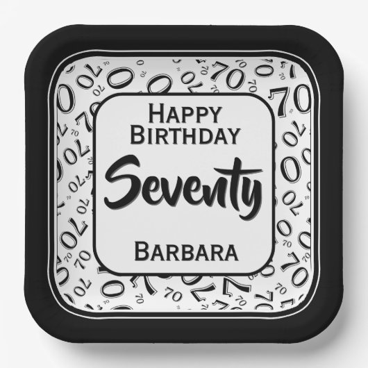 Assiettes En Carton 70th Party Random Number Pattern Black/White (Recto)