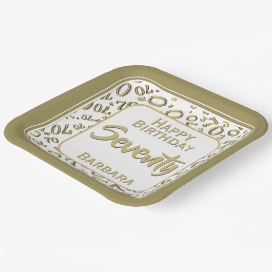 Assiettes En Carton 70th Party Random Number Pattern Gold/White (Angulaire)