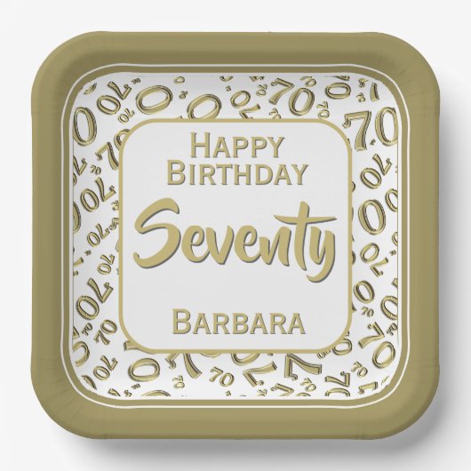 Assiettes En Carton 70th Party Random Number Pattern Gold/White (Recto)