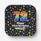 Assiettes En Carton 72e anniversaire : Fun Stars Motif et Rainbow "72" (Recto)