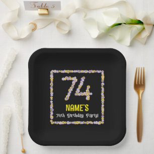 Assiettes En Carton 74e anniversaire : fleurs florales numérotées, nom