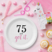 Assiettes En Carton 75 Élégants Disent Encore, Texte Rose Anniversaire (Fête)