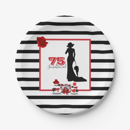 Assiettes En Carton 75 & SENSATIONNEL 75e Anniversaire Stripes Plate P (Devant)