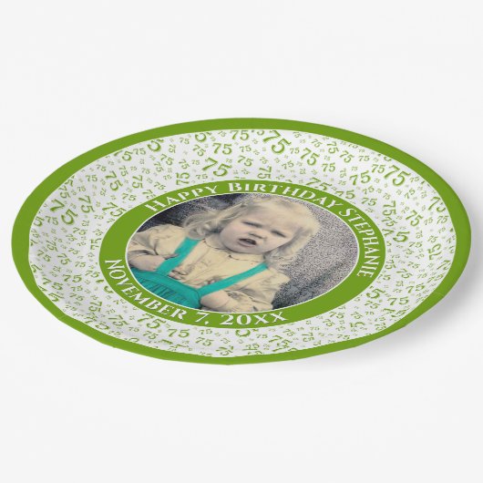 Assiettes En Carton 75 Votre photo Numéro Aléatoire Motif Vert/Blanc (Angle)