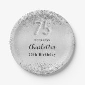 Assiettes En Carton 75e anniversaire argent élégant confetti (Devant)