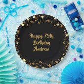 Assiettes En Carton 75e anniversaire Black Gold Stars Nom (Fête)