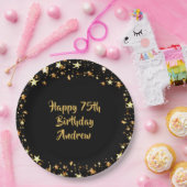 Assiettes En Carton 75e anniversaire Black Gold Stars Nom (Fête)