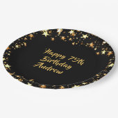 Assiettes En Carton 75e anniversaire Black Gold Stars Nom (Angle)