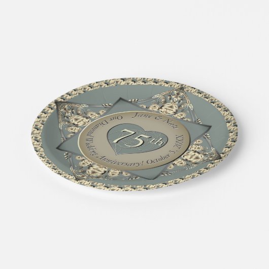 Assiettes En Carton 75e anniversaire du Mariage Diamond (Angle)