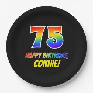Assiettes En Carton 75e anniversaire : Gras, amusant, simple, Rainbow 