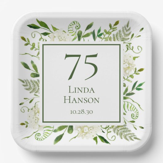 Assiettes En Carton 75e anniversaire Hydrangeas blanches (Recto)