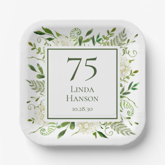 Assiettes En Carton 75e anniversaire Hydrangeas blanches (Recto)