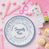 Assiettes En Carton 75e anniversaire Random Number Motif Bleu/Blanc (Fête)