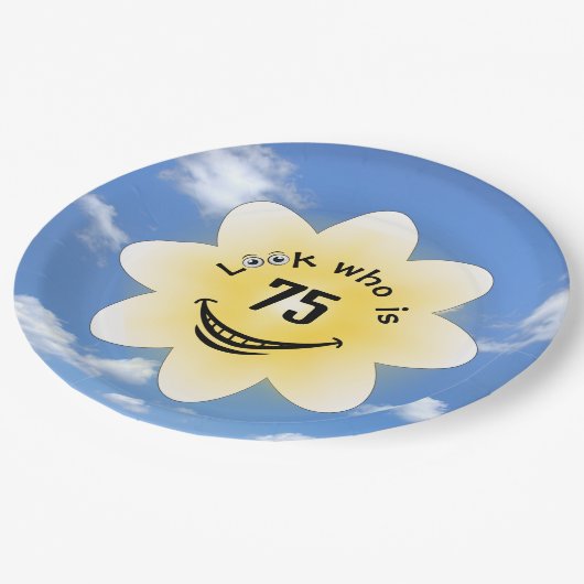 Assiettes En Carton 75e anniversaire soleil et nuages d'été (Angle)