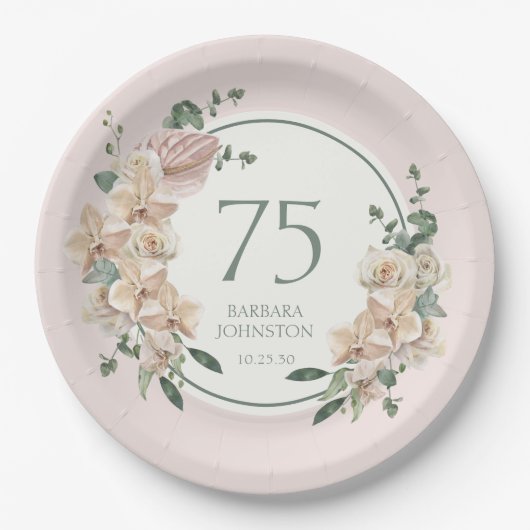 Assiettes En Carton 75e anniversaire Tropical Floral (Devant)