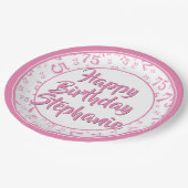 Assiettes En Carton 75e Motif du numéro aléatoire rose/blanc (Angle)