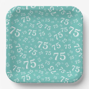 Assiettes En Carton 75e Motif du numéro aléatoire Turquoise/blanc
