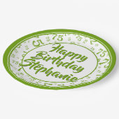 Assiettes En Carton 75e Motif du numéro aléatoire vert/blanc (Angle)