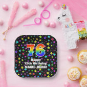 Assiettes En Carton 76e anniversaire : Fun Stars Motif et Rainbow "76" (Fête)