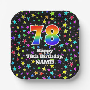 Assiettes En Carton 78e anniversaire : Fun Stars Motif et Rainbow "78"