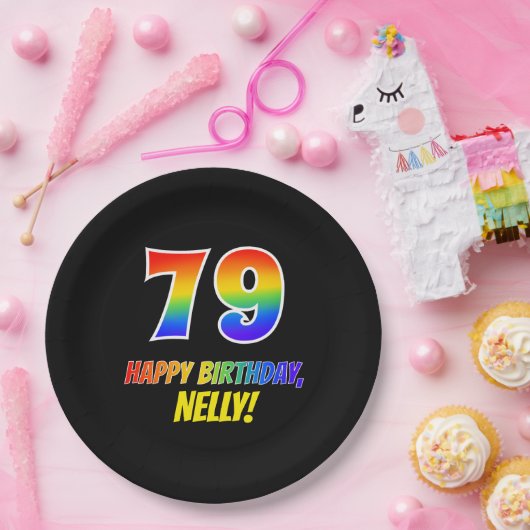 Assiettes En Carton 79e anniversaire : Bold, amusant, simple, arc-en-c (Fête)