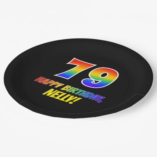 Assiettes En Carton 79e anniversaire : Bold, amusant, simple, arc-en-c (Angle)