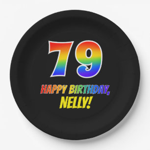 Assiettes En Carton 79e anniversaire : Bold, amusant, simple, arc-en-c
