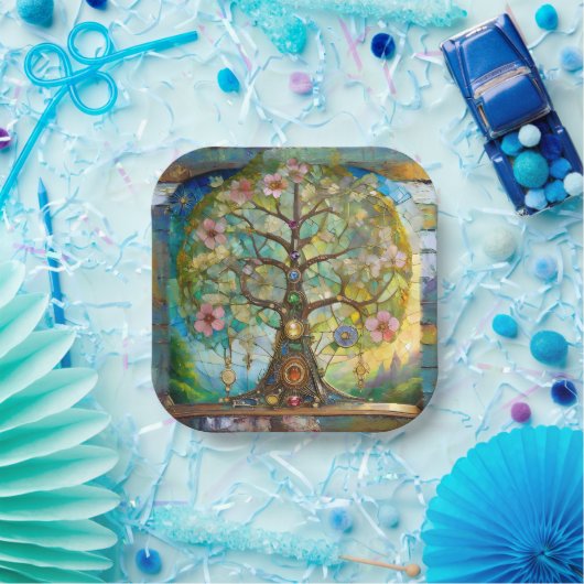 Assiettes En Carton 7 Chakra Fleurissant Arbre De Vie (Fête)