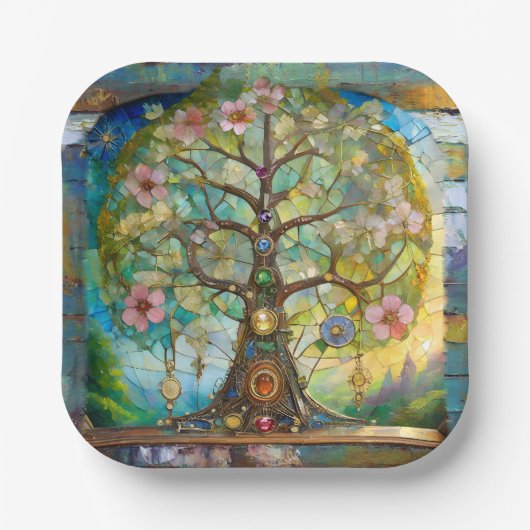 Assiettes En Carton 7 Chakra Fleurissant Arbre De Vie (Recto)
