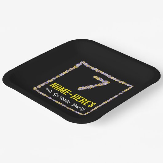 Assiettes En Carton 7e anniversaire : Floral Flowers Numéro, Nom perso (Angulaire)