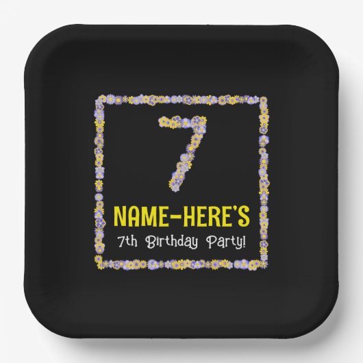 Assiettes En Carton 7e anniversaire : Floral Flowers Numéro, Nom perso (Recto)