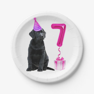 Assiettes En Carton 7e anniversaire Thème de chiot - mignon chien rose