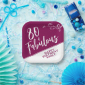 Assiettes En Carton 80 et fabuleux Script Magenta 80e anniversaire (Fête)