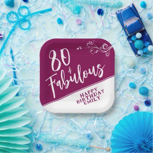 Assiettes En Carton 80 et fabuleux Script Magenta 80e anniversaire (Fête)