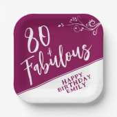Assiettes En Carton 80 et fabuleux Script Magenta 80e anniversaire (Recto)