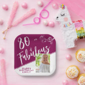 Assiettes En Carton 80 et fabuleux Script Photo Magenta 80e anniversai (Fête)