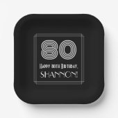 Assiettes En Carton 80e anniversaire — Art Déco Inspiré Look "80" + No (Recto)