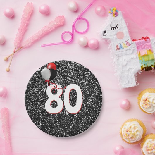 Assiettes En Carton 80e anniversaire Ballons sur Parties scintillant n (Fête)