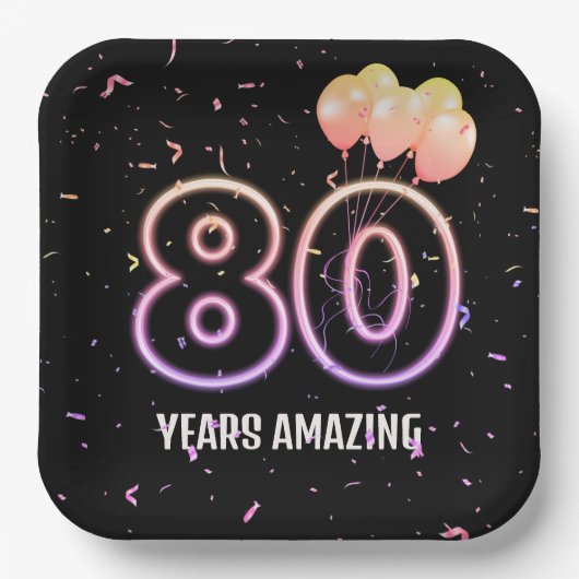 Assiettes En Carton 80e anniversaire Balloons et Confetti (Recto)