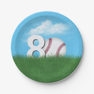 Assiettes En Carton 80e Anniversaire Baseball En Herbe Verte