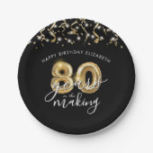 Assiettes En Carton 80e anniversaire Black Gold Balloon Script Streame (Devant)