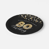 Assiettes En Carton 80e anniversaire Black Gold Balloon Script Streame (Angle)