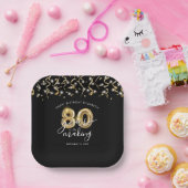 Assiettes En Carton 80e anniversaire Black Gold Script Streamers (Fête)